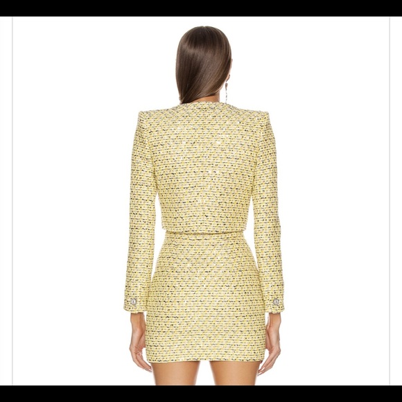 Yellow Tweed Crop Top Jacket + Skirt Set - Picture 2 of 8